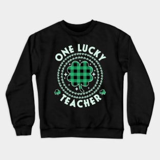 One Lucky Teacher Green Plaid Shamrock St Patrick's Day Crewneck Sweatshirt